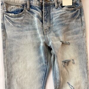 Women’s MNML distressed denim jeans button up slim fat side zippers 31 x 32